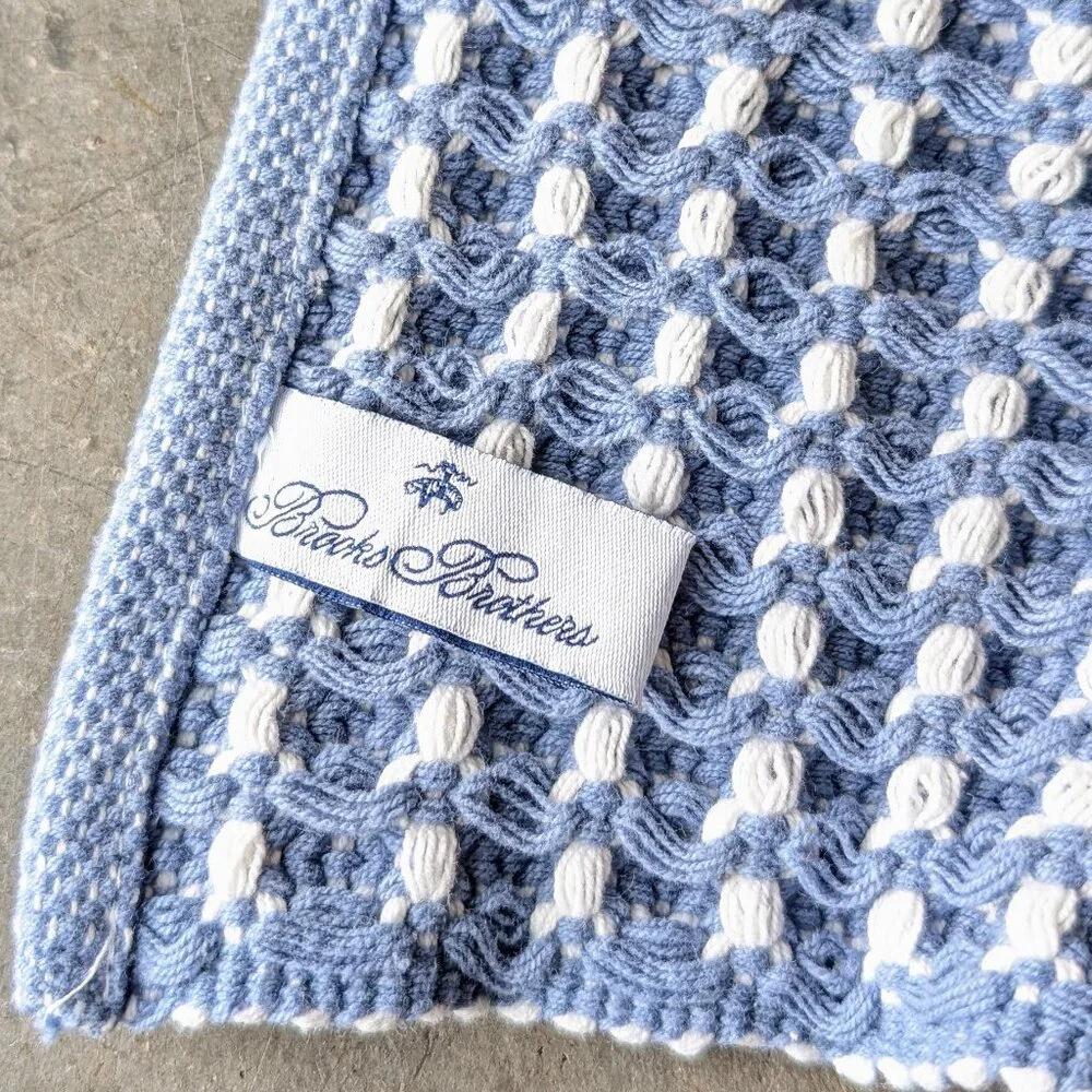 Brooks Brothers Crochet Knit Blue White Plaid Placemats Coastal Boho Set of 2